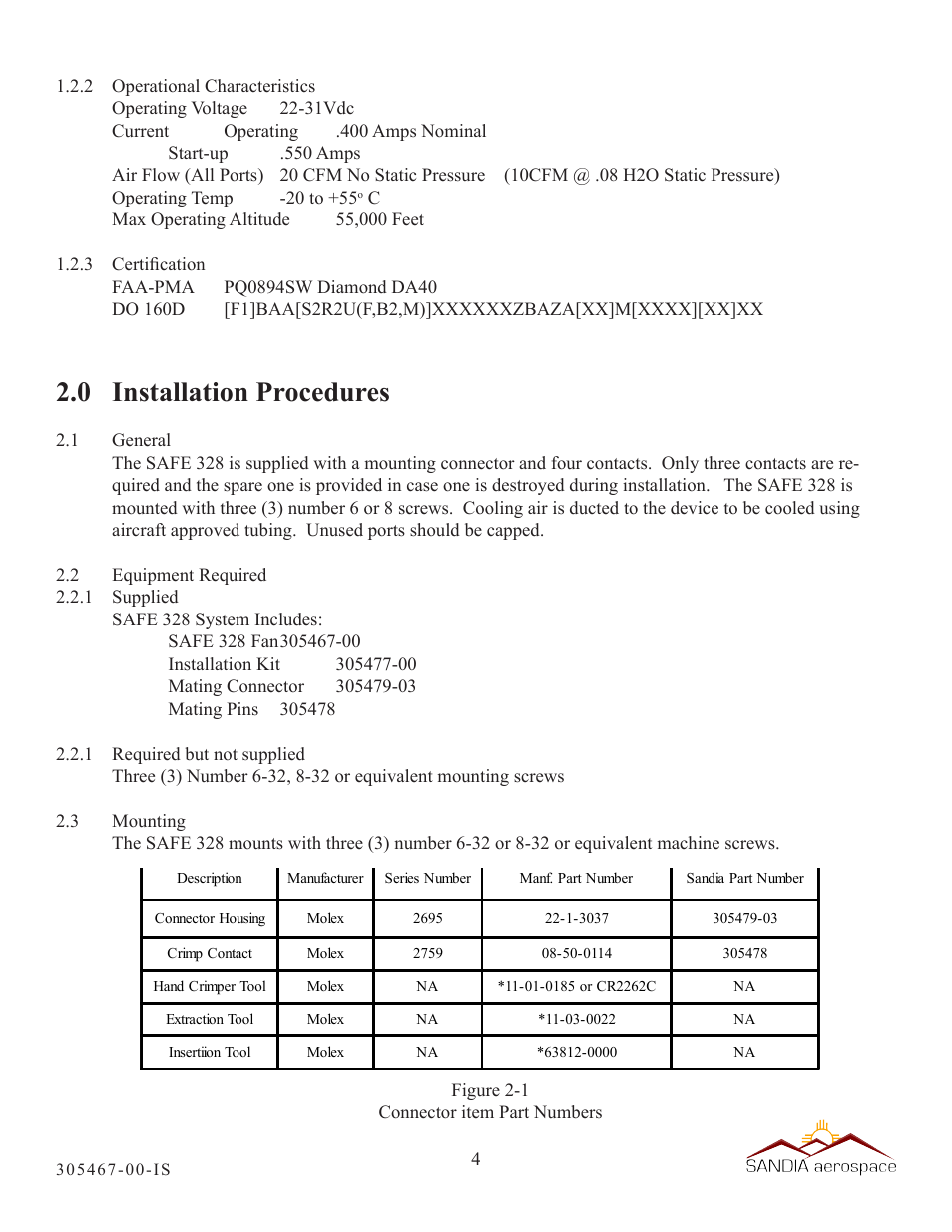 0 installation procedures | Sandia Aerospace SAFE 328 User Manual | Page 5 / 6