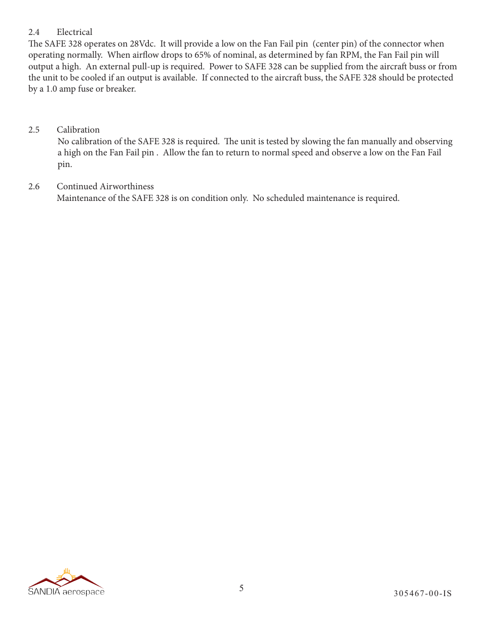 Sandia Aerospace SAFE 328 User Manual | Page 6 / 6