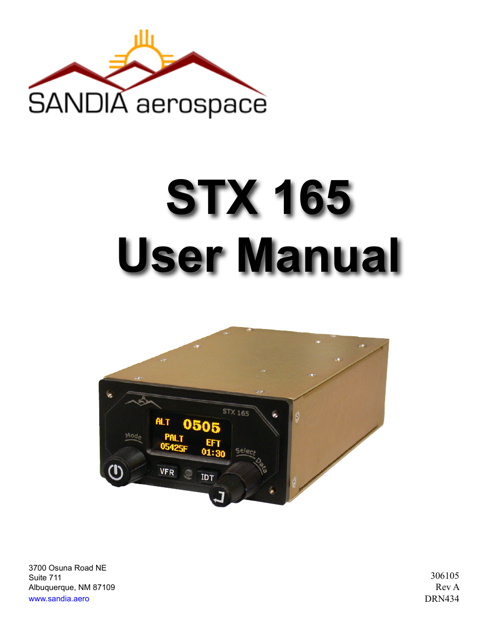 Sandia Aerospace STX 165 User Guide User Manual | 10 pages