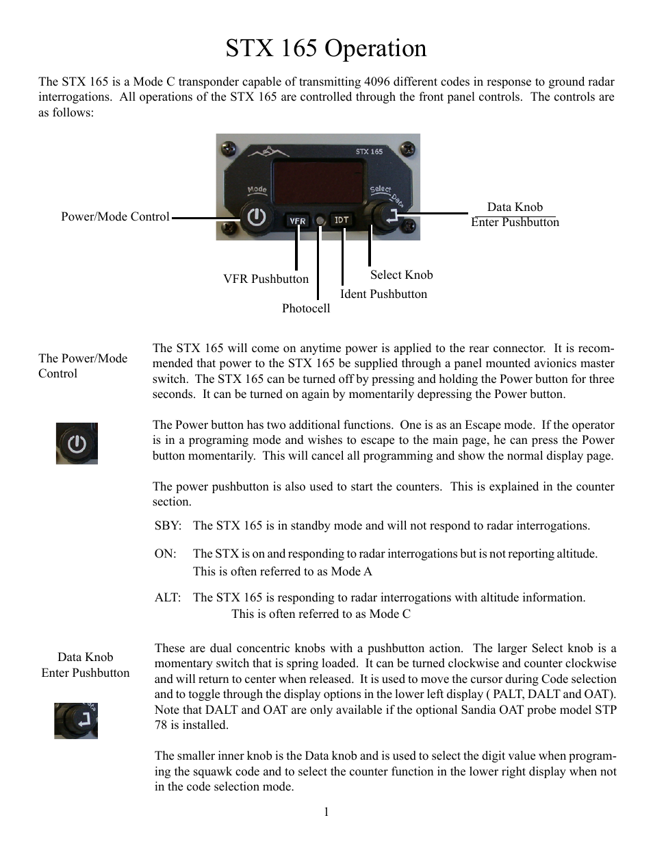 Stx 165 operation | Sandia Aerospace STX 165 User Guide User Manual | Page 3 / 10