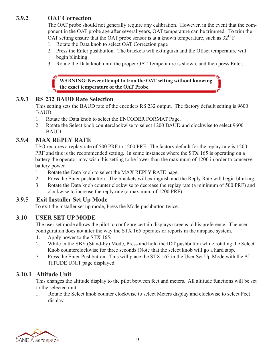 Sandia Aerospace STX 165 Installation Manual User Manual | Page 20 / 22