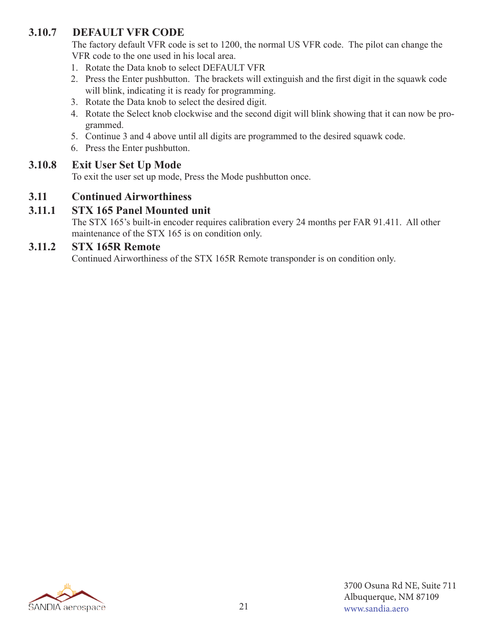 Sandia Aerospace STX 165 Installation Manual User Manual | Page 22 / 22