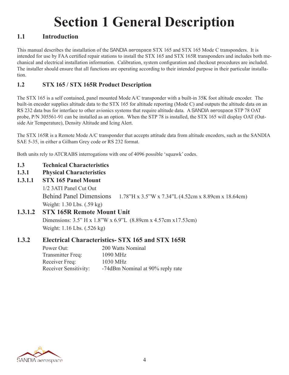 Sandia Aerospace STX 165 Installation Manual User Manual | Page 5 / 22