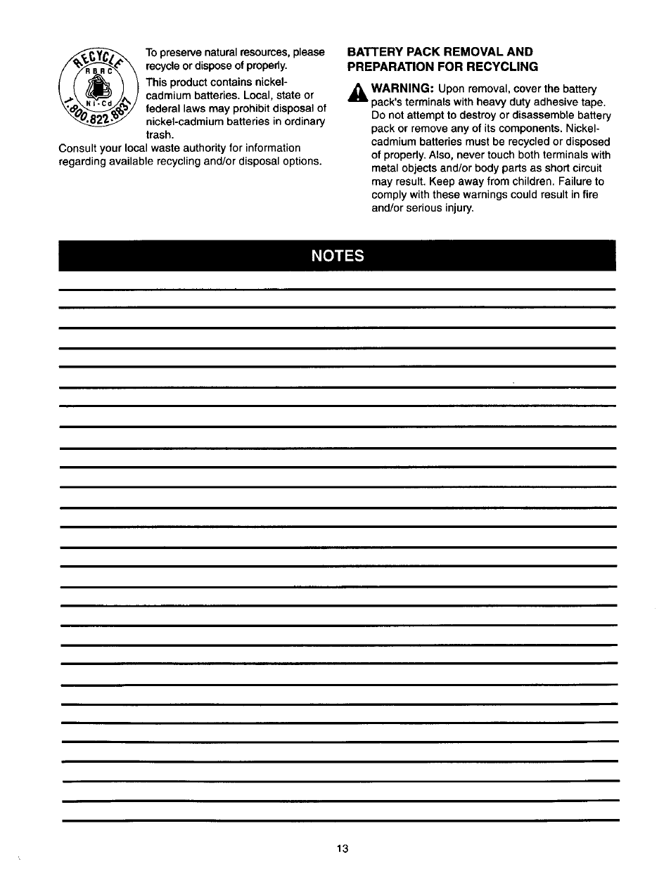 Battery pack removal and preparation for recycling | Craftsman 973.111490 User Manual | Page 13 / 16