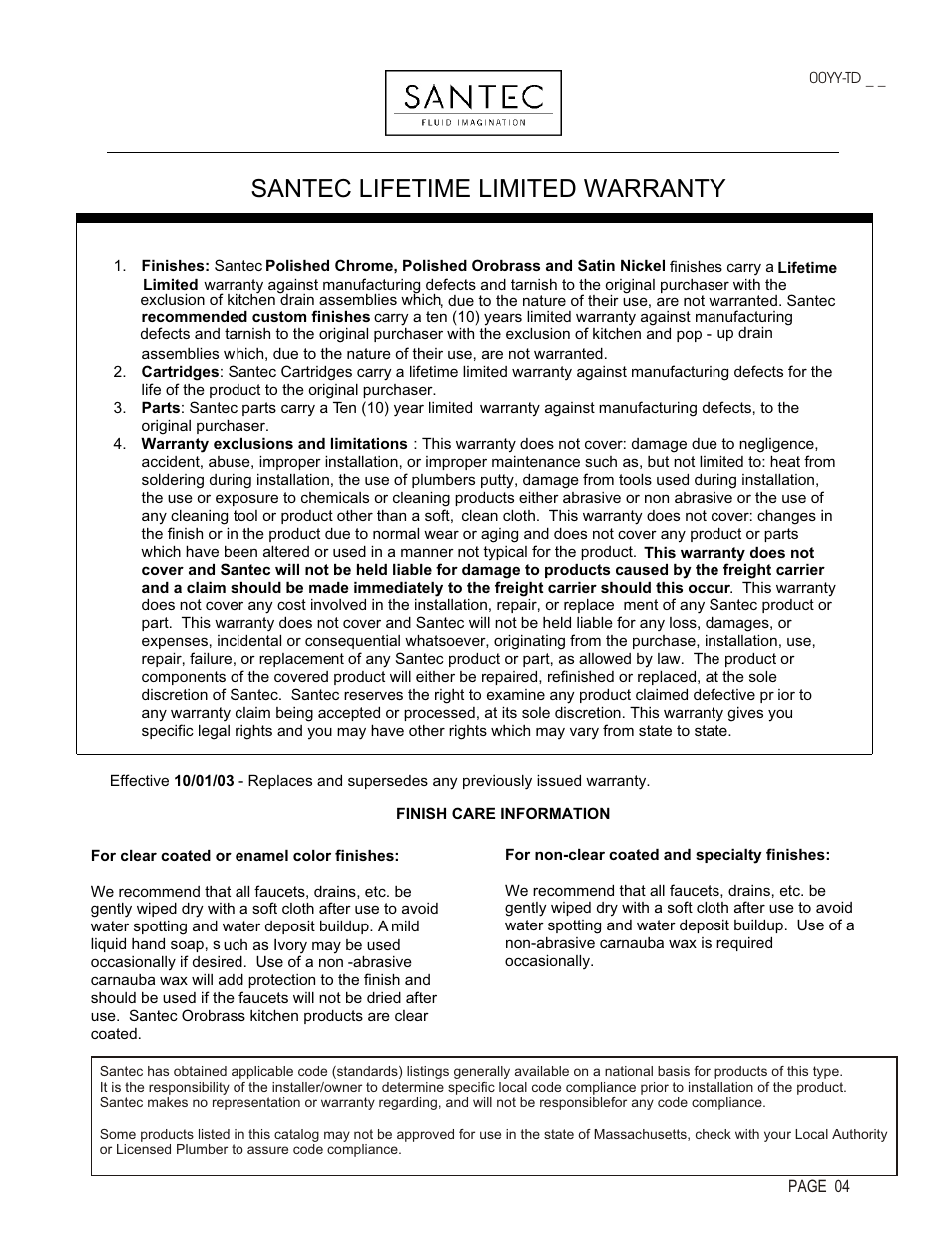 Santec lifetime limited warranty | Santec 00YY-TD User Manual | Page 3 / 3