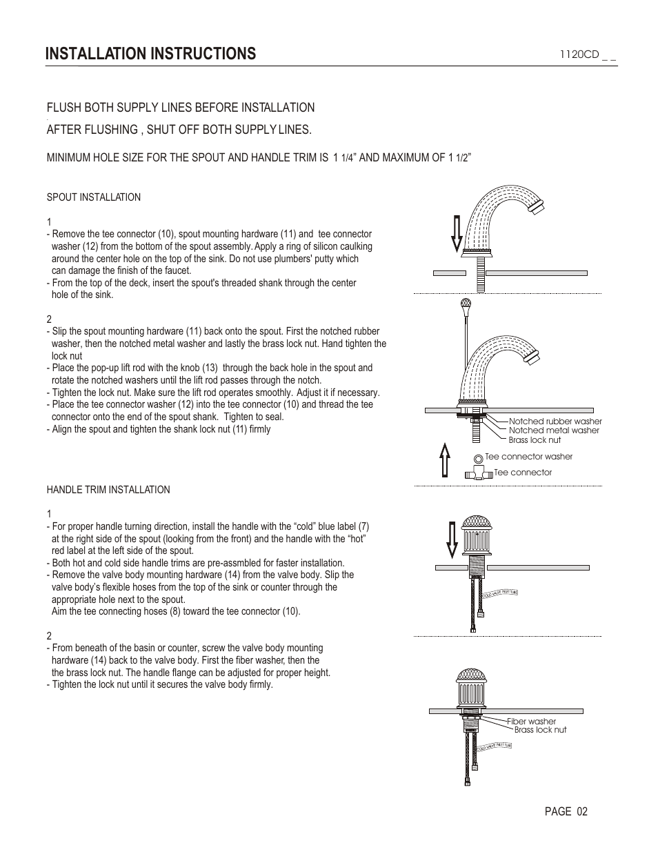 Installation instructions, Flush both supply lines before installation, After flushing , shut off both supply lines | And maximum of 1, Page 02 | Santec 1120CD User Manual | Page 2 / 4