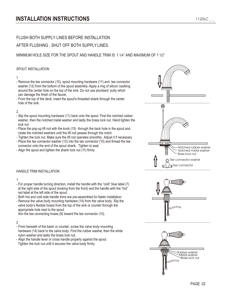 Installation instructions, Flush both supply lines before installation, After flushing , shut off both supply lines | And maximum of 1, Page 02 | Santec 1120LC User Manual | Page 2 / 4