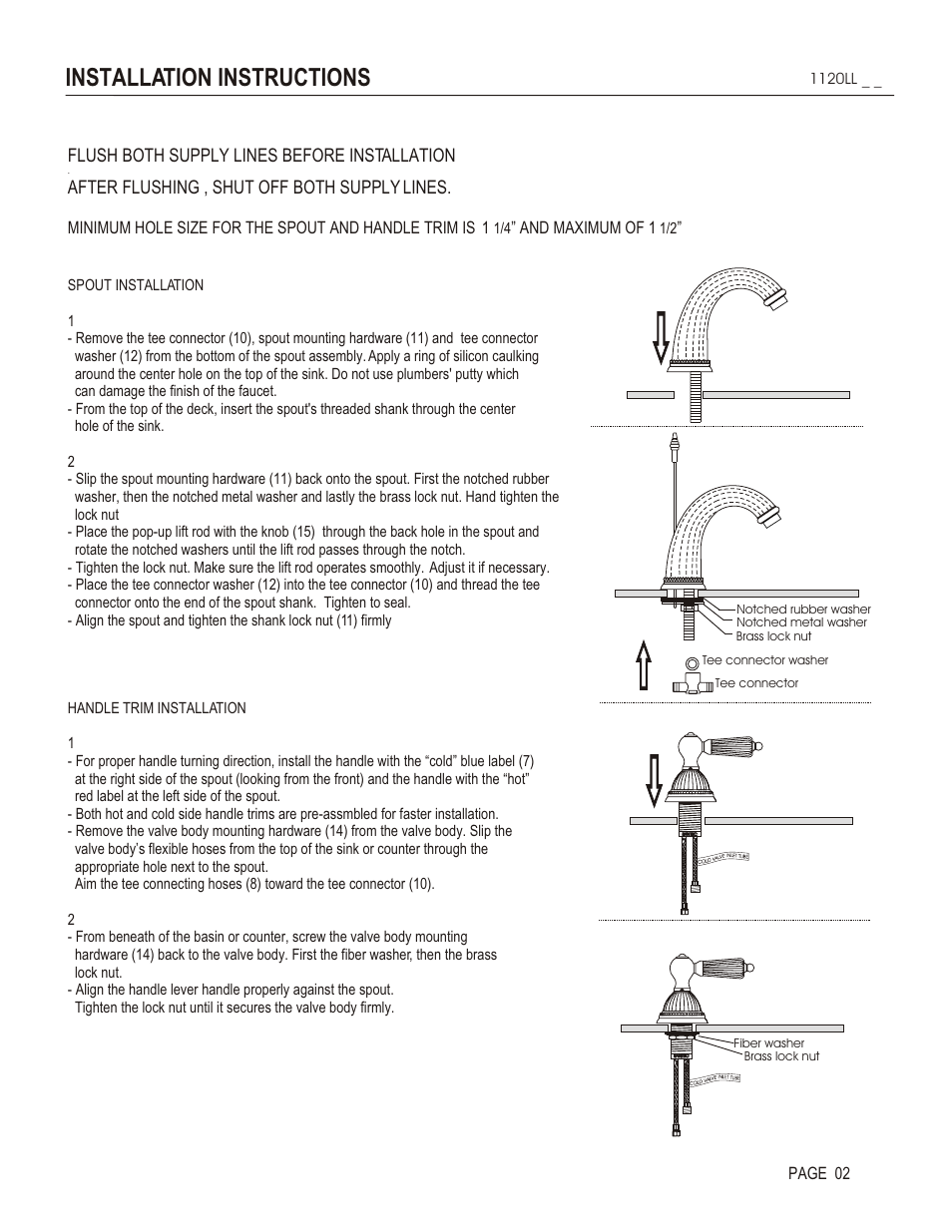 Installation instructions, Flush both supply lines before installation, After flushing , shut off both supply lines | And maximum of 1, Page 02 | Santec 1120LL User Manual | Page 2 / 4