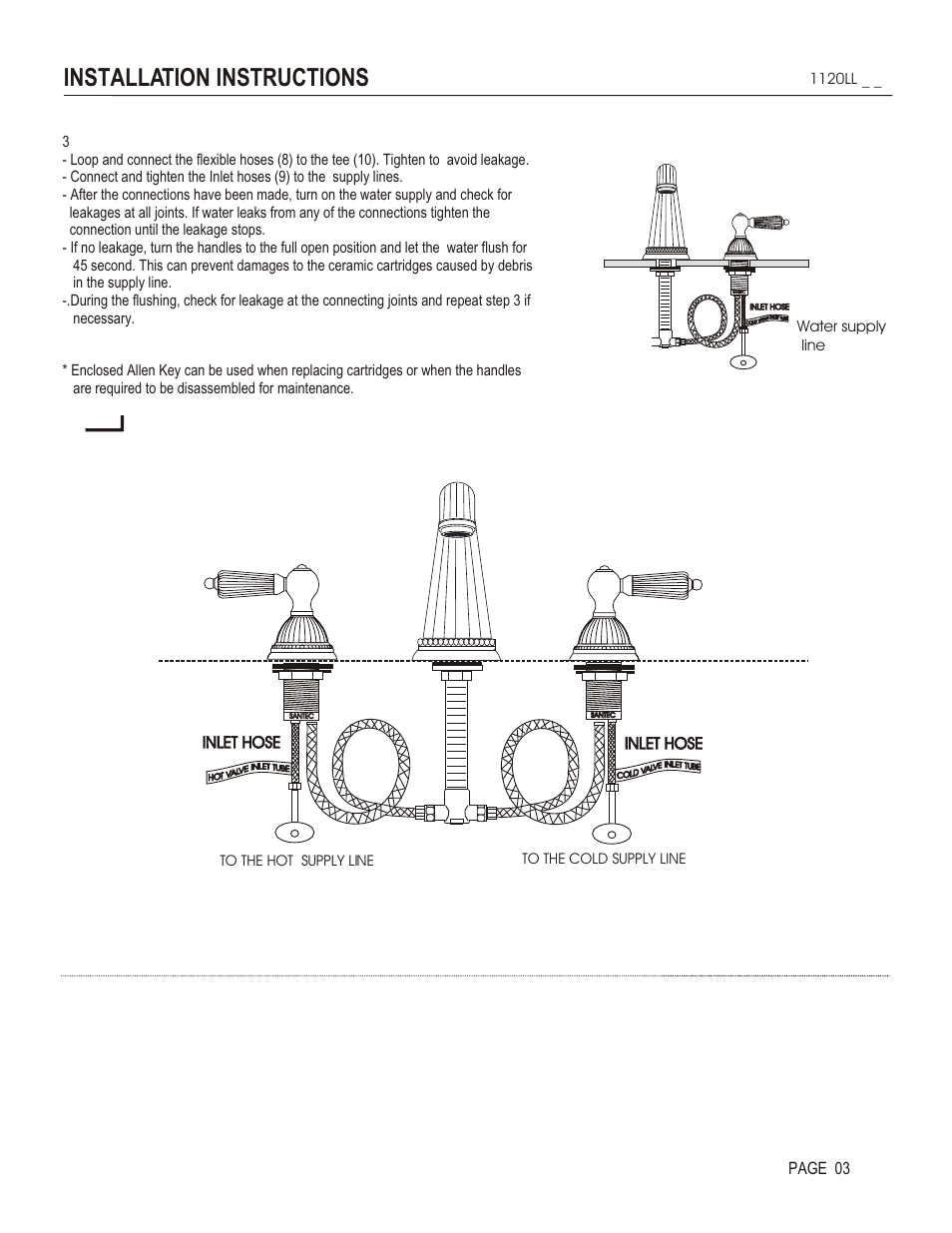 Installation instructions, Page 03, Inlet hose | Santec 1120LL User Manual | Page 3 / 4