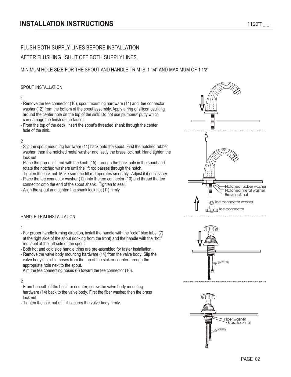 Installation instructions, Flush both supply lines before installation, After flushing , shut off both supply lines | And maximum of 1, Page 02 | Santec 1120TT User Manual | Page 2 / 4