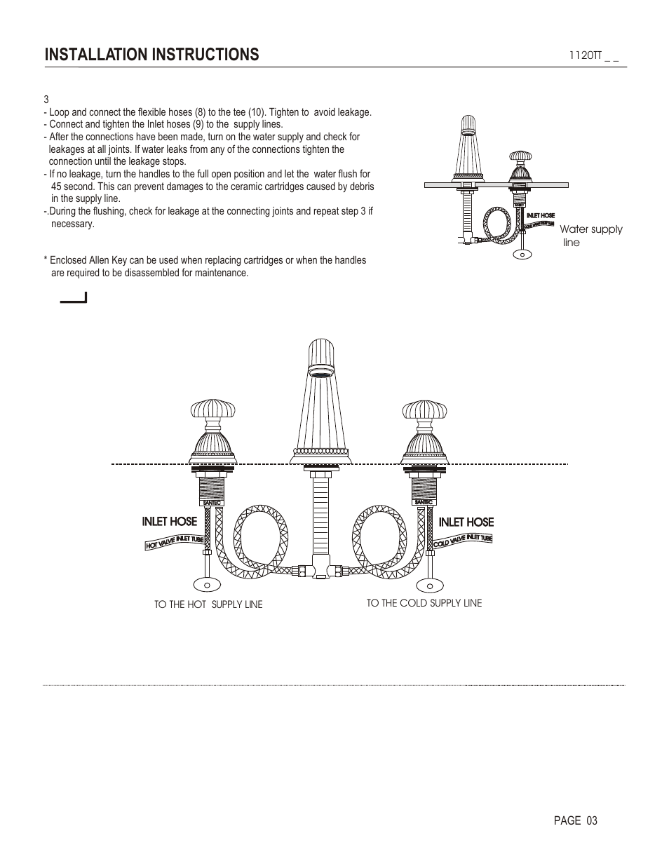 Installation instructions, Page 03, Inlet hose | Santec 1120TT User Manual | Page 3 / 4
