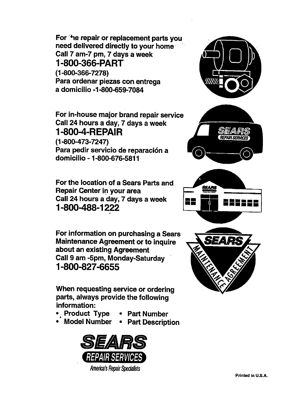 800-366-part, 800-4-repair, Repair services | Craftsman 536.888400 User Manual | Page 42 / 42