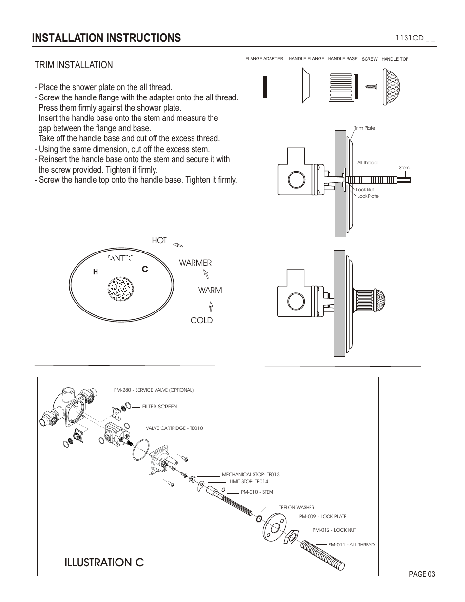 Installation instructions, Illustration c, Trim installation | Cold warm warmer hot | Santec 1131CD User Manual | Page 3 / 4