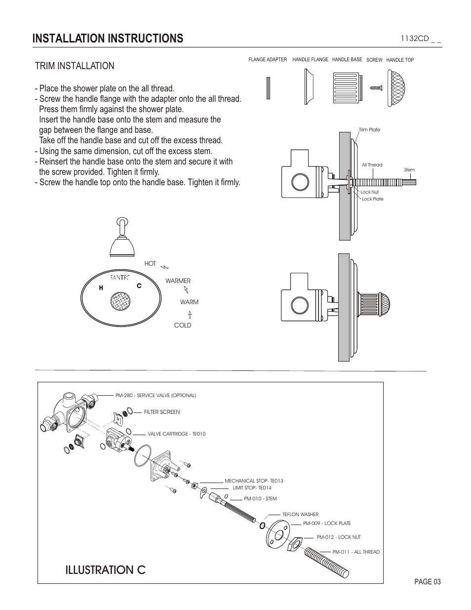 Installation instructions, Illustration c, Trim installation | Santec 1132CD User Manual | Page 3 / 4