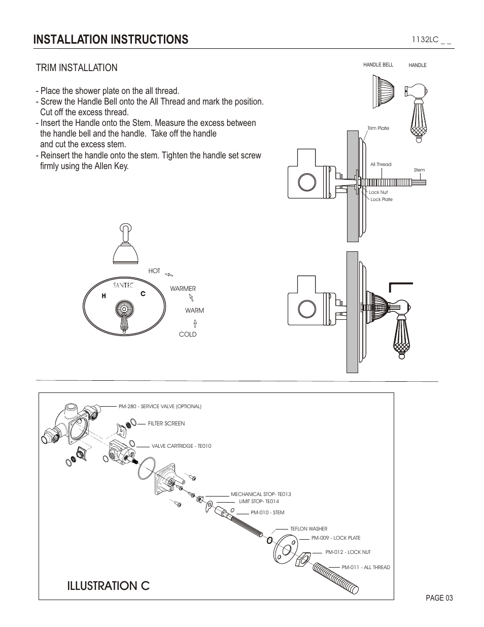 Installation instructions, Illustration c, Trim installation | Santec 1132LC User Manual | Page 3 / 4
