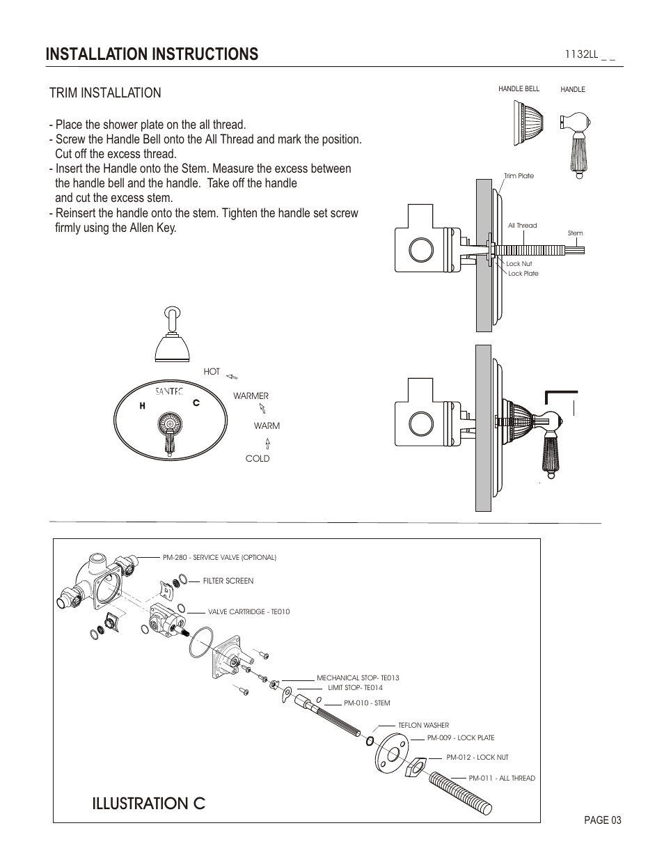 Installation instructions, Illustration c, Trim installation | Santec 1132LL User Manual | Page 3 / 4