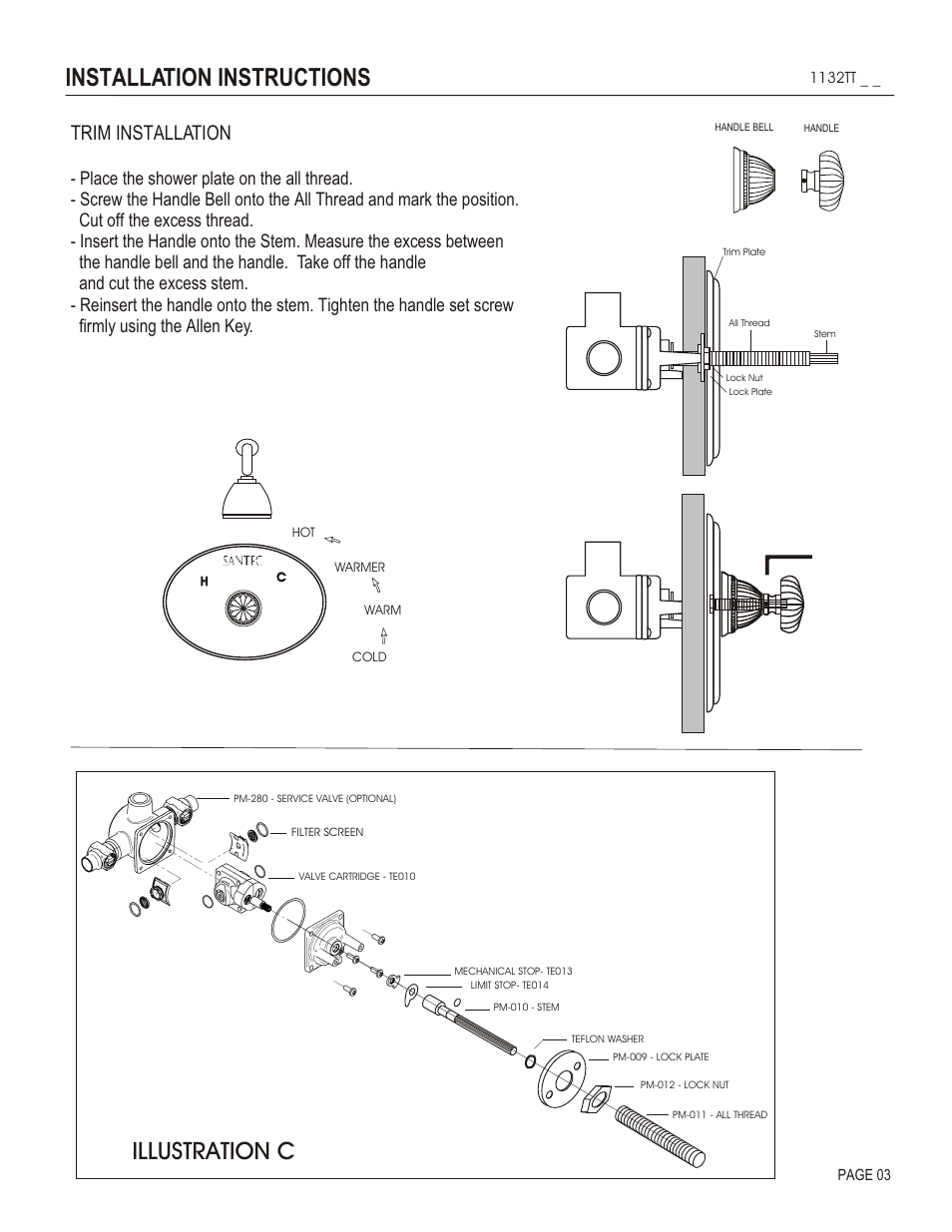 Installation instructions, Illustration c, Trim installation | Santec 1132TT User Manual | Page 3 / 4