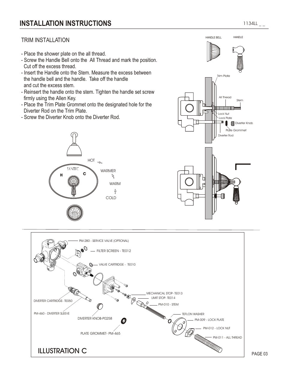 Installation instructions, Illustration c, Trim installation | Santec 1134LL User Manual | Page 3 / 4