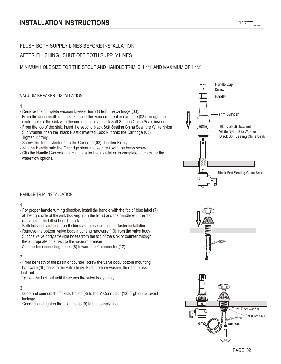 Installation instructions, Flush both supply lines before installation, After flushing , shut off both supply lines | And maximum of 1, Page 02 | Santec 1170TT User Manual | Page 2 / 4