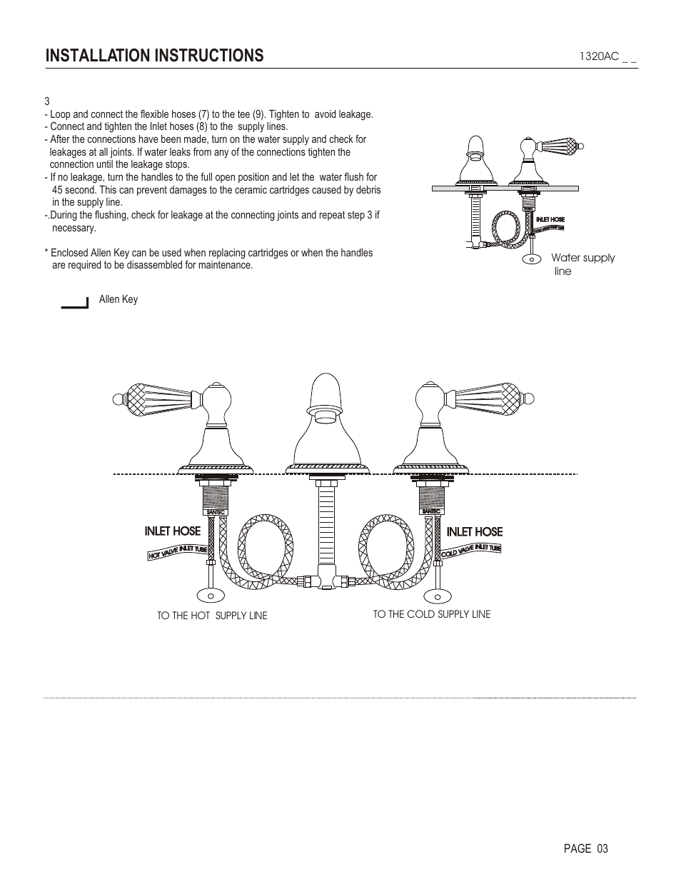 Installation instructions, Page 03, Inlet hose | Santec 1320AC User Manual | Page 3 / 4