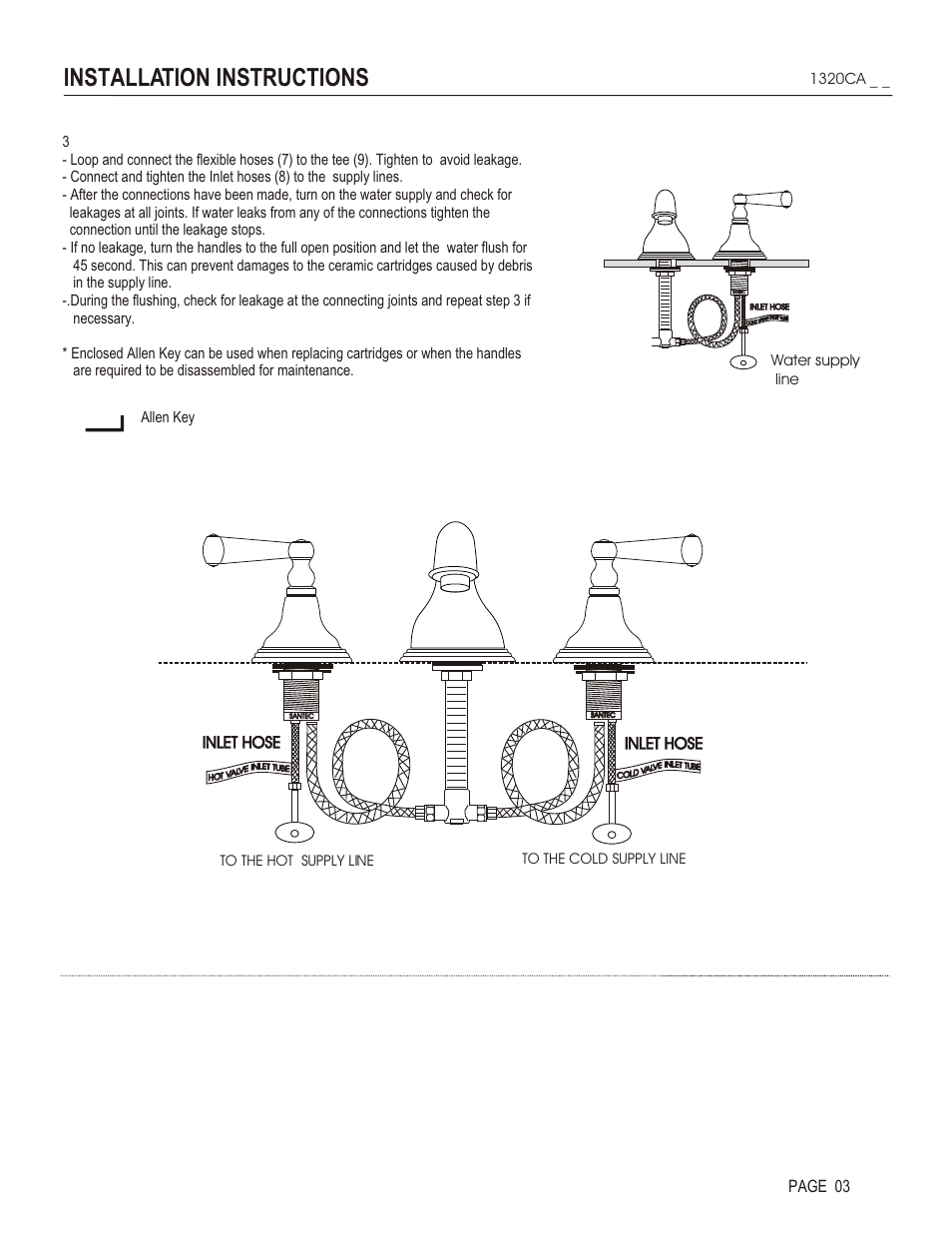 Installation instructions, Page 03, Inlet hose | Santec 1320CA User Manual | Page 3 / 4