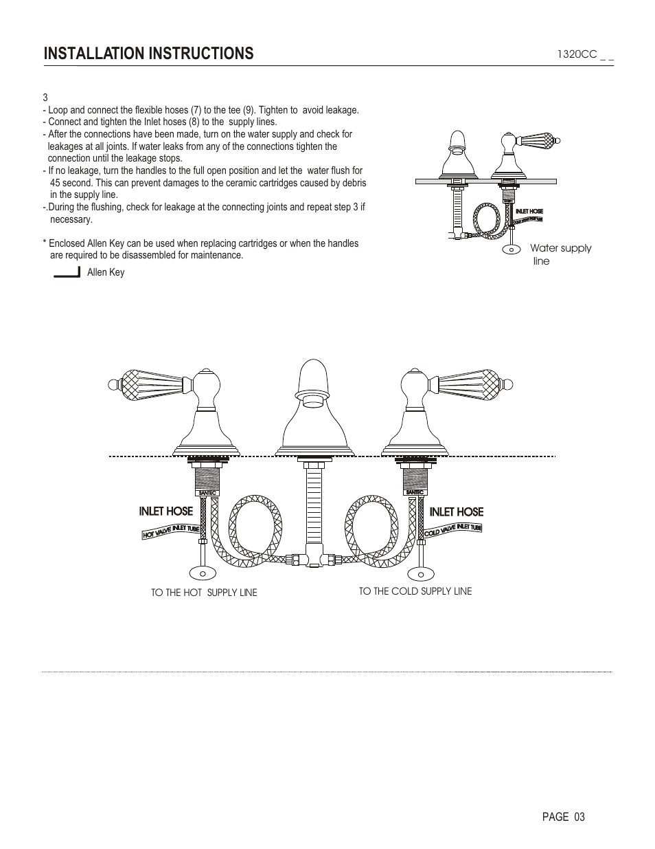 Installation instructions, Page 03, Inlet hose | Santec 1320CC User Manual | Page 3 / 4