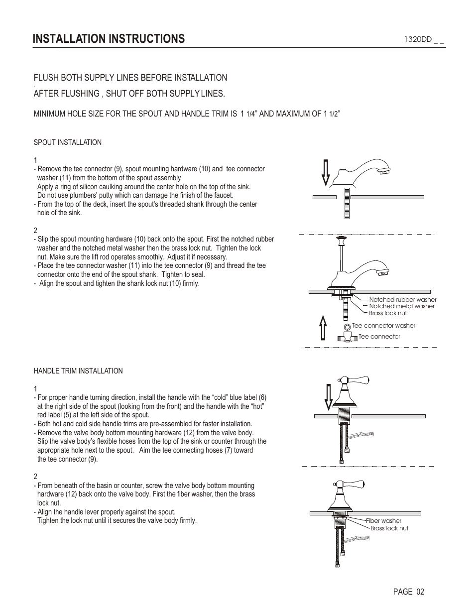 Installation instructions, Flush both supply lines before installation, After flushing , shut off both supply lines | And maximum of 1, Page 02 | Santec 1320DD User Manual | Page 2 / 4