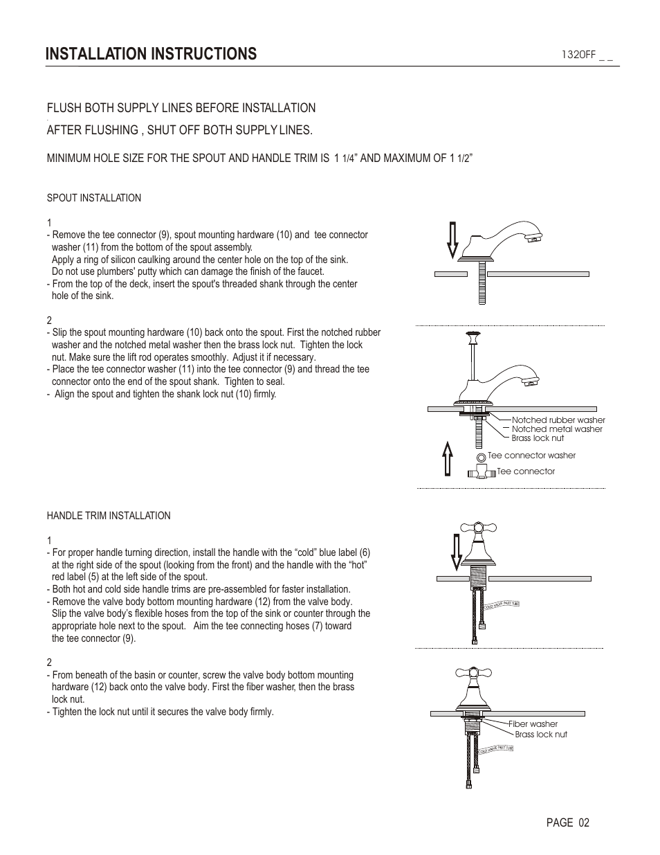 Installation instructions, Flush both supply lines before installation, After flushing , shut off both supply lines | And maximum of 1, Page 02 | Santec 1320FF User Manual | Page 2 / 4