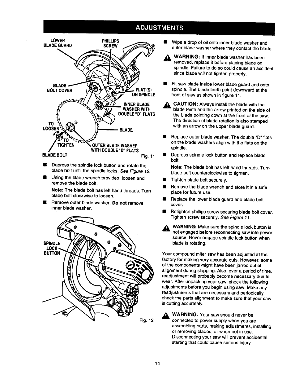 Adjustments | Craftsman 315.212110 User Manual | Page 14 / 38