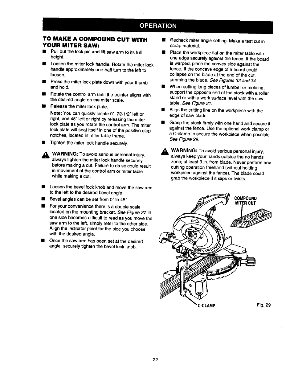 To make a compound cut with your miter saw | Craftsman 315.212110 User Manual | Page 22 / 38