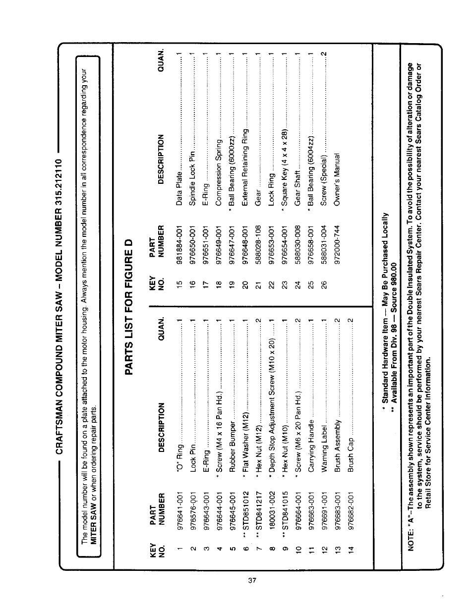 Craftsman 315.212110 User Manual | Page 37 / 38