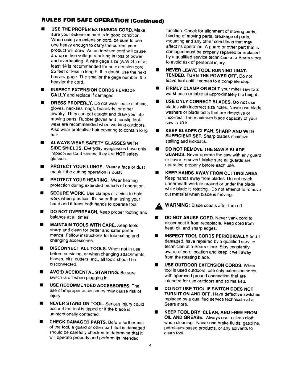 Rules for safe operation (continued) | Craftsman 315.212110 User Manual | Page 4 / 38