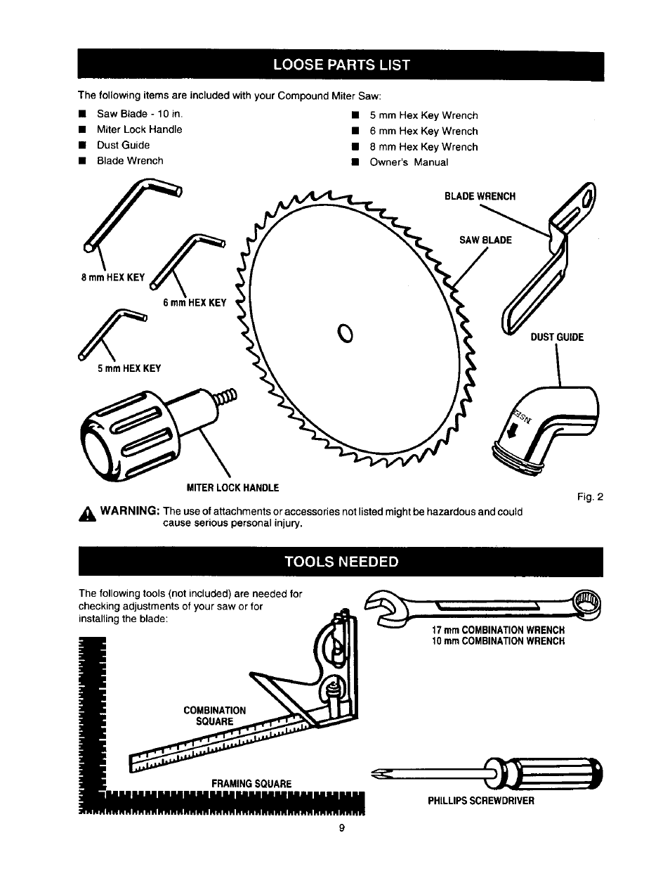 Loose parts list, Tools needed | Craftsman 315.212110 User Manual | Page 9 / 38