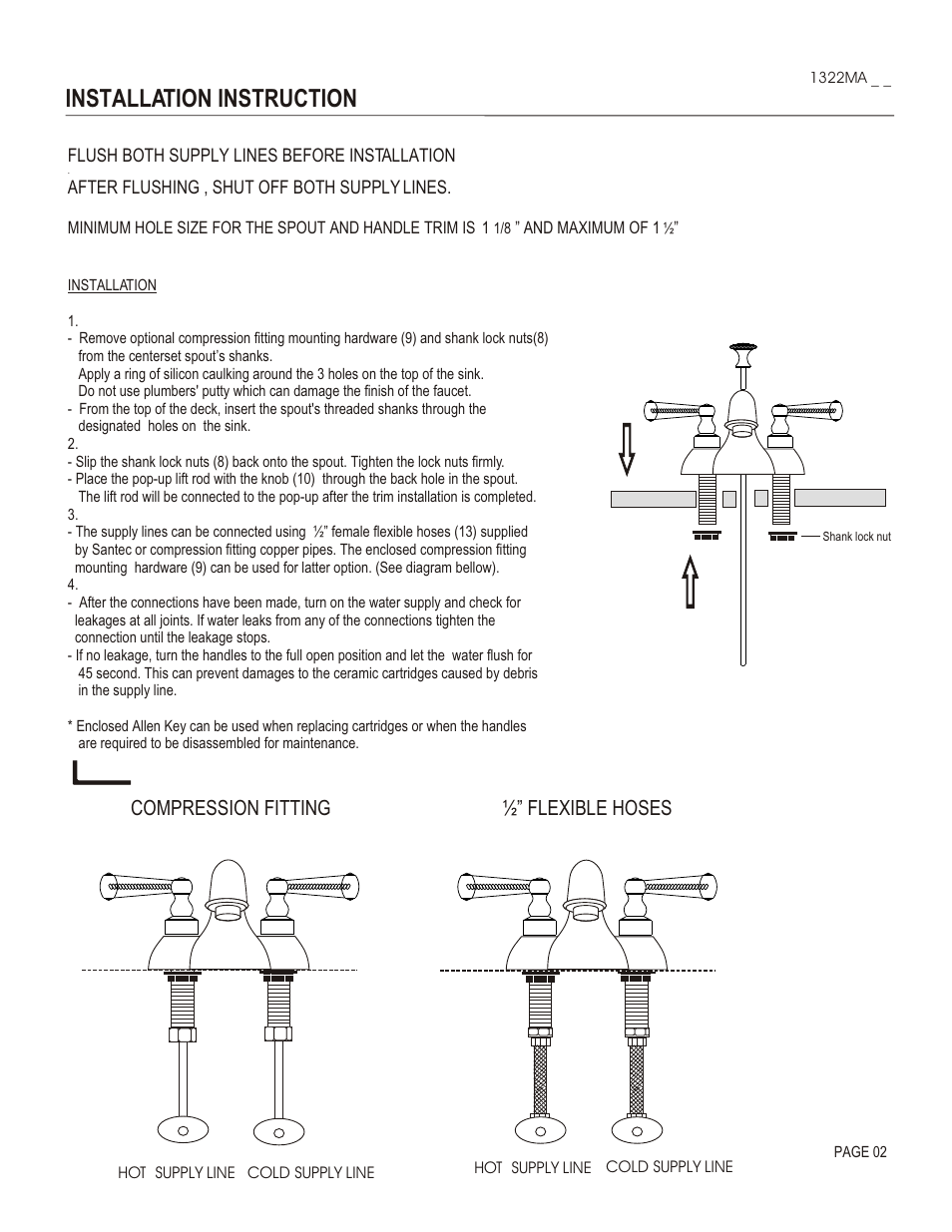 Installation instruction, Compression fitting ½” flexible hoses | Santec 1322MA User Manual | Page 2 / 4