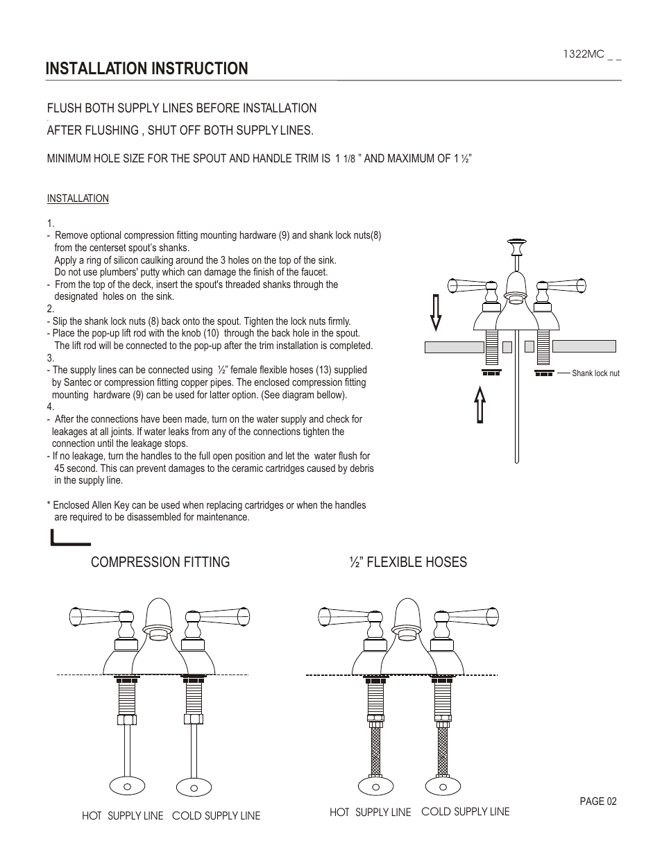 Installation instruction, Compression fitting ½” flexible hoses | Santec 1322MC User Manual | Page 2 / 4