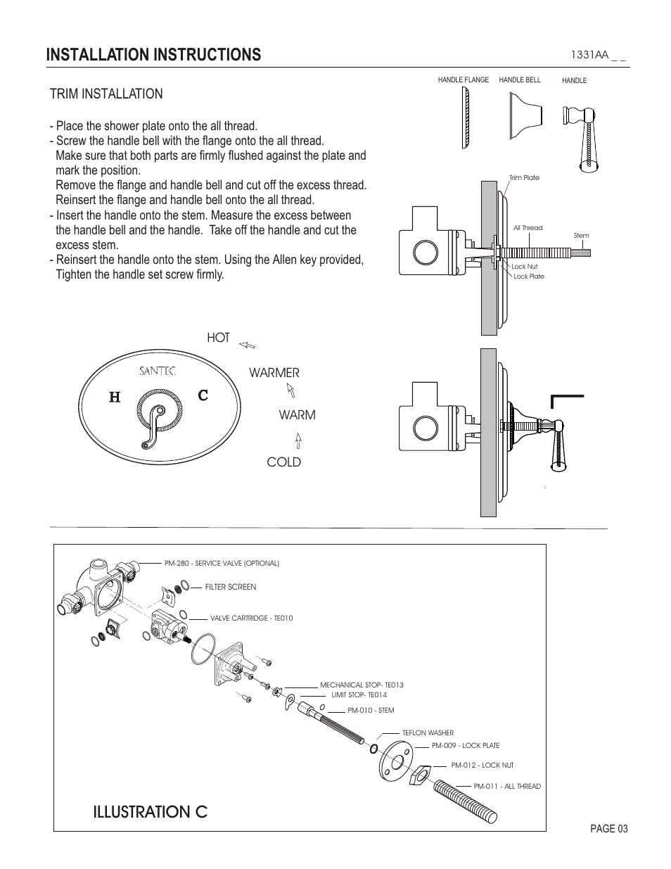 Installation instructions, Illustration c, Trim installation | Santec 1331AA User Manual | Page 3 / 4