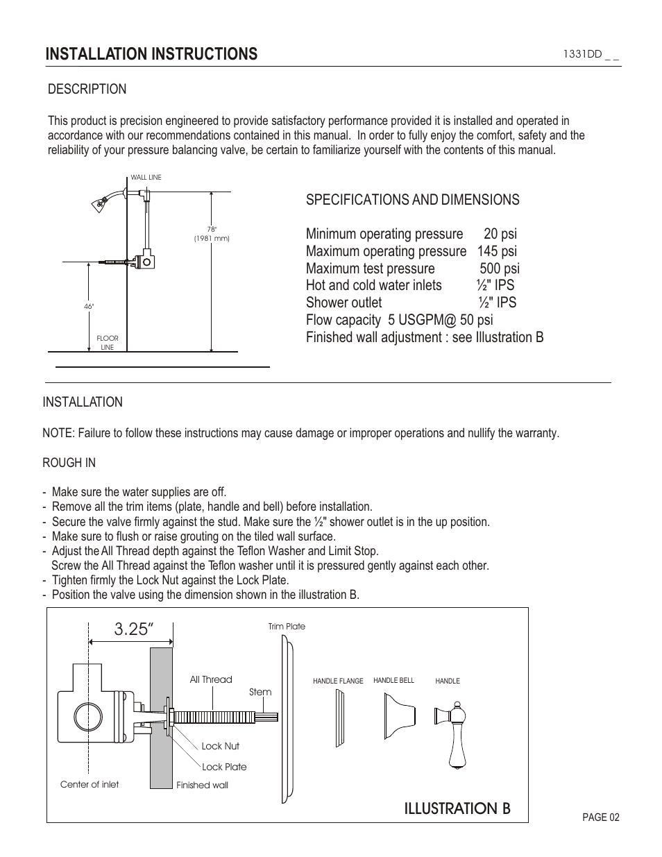 Installation instructions, Illustration b, Description | Installation | Santec 1331DD User Manual | Page 2 / 4