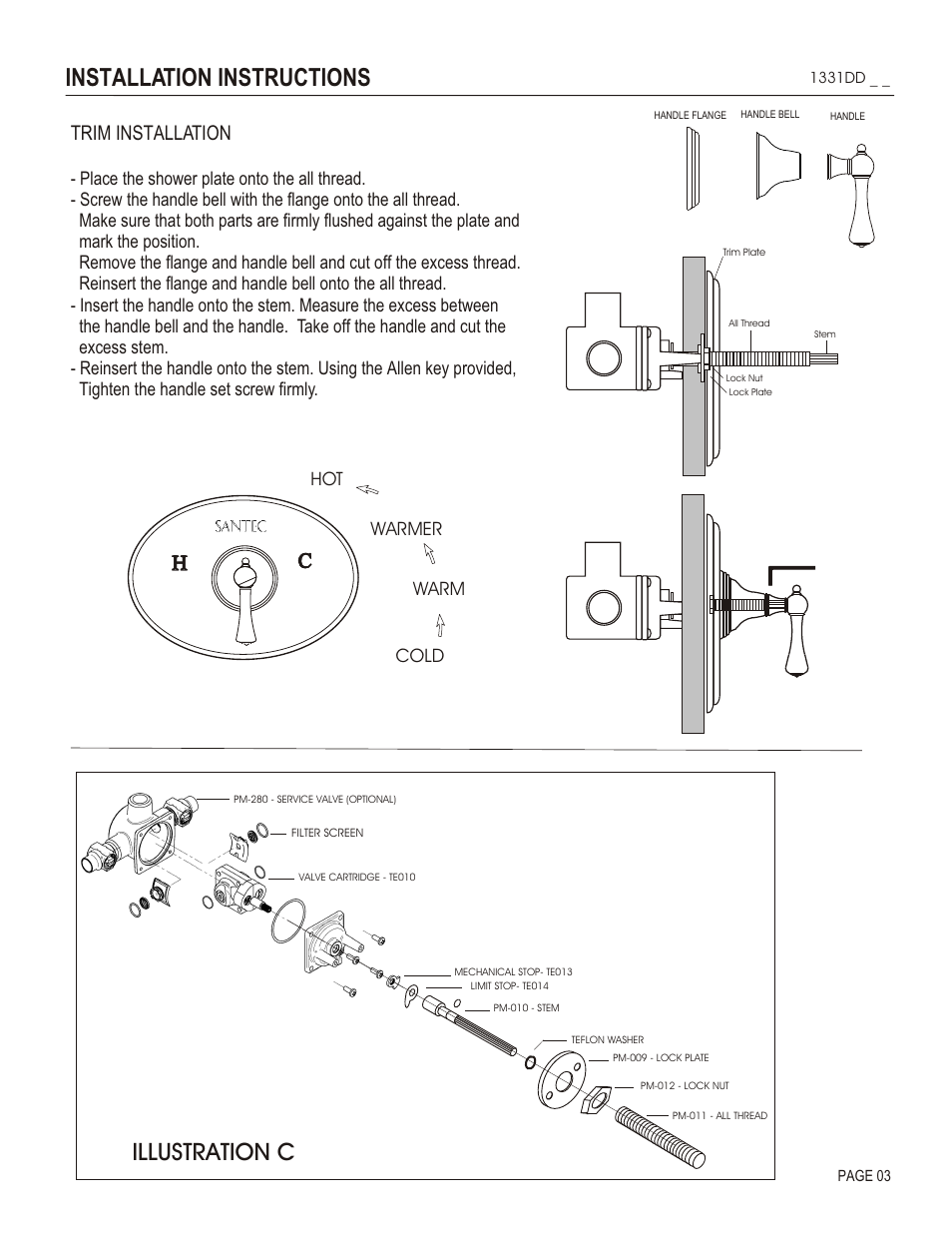 Installation instructions, Illustration c, Trim installation | Santec 1331DD User Manual | Page 3 / 4