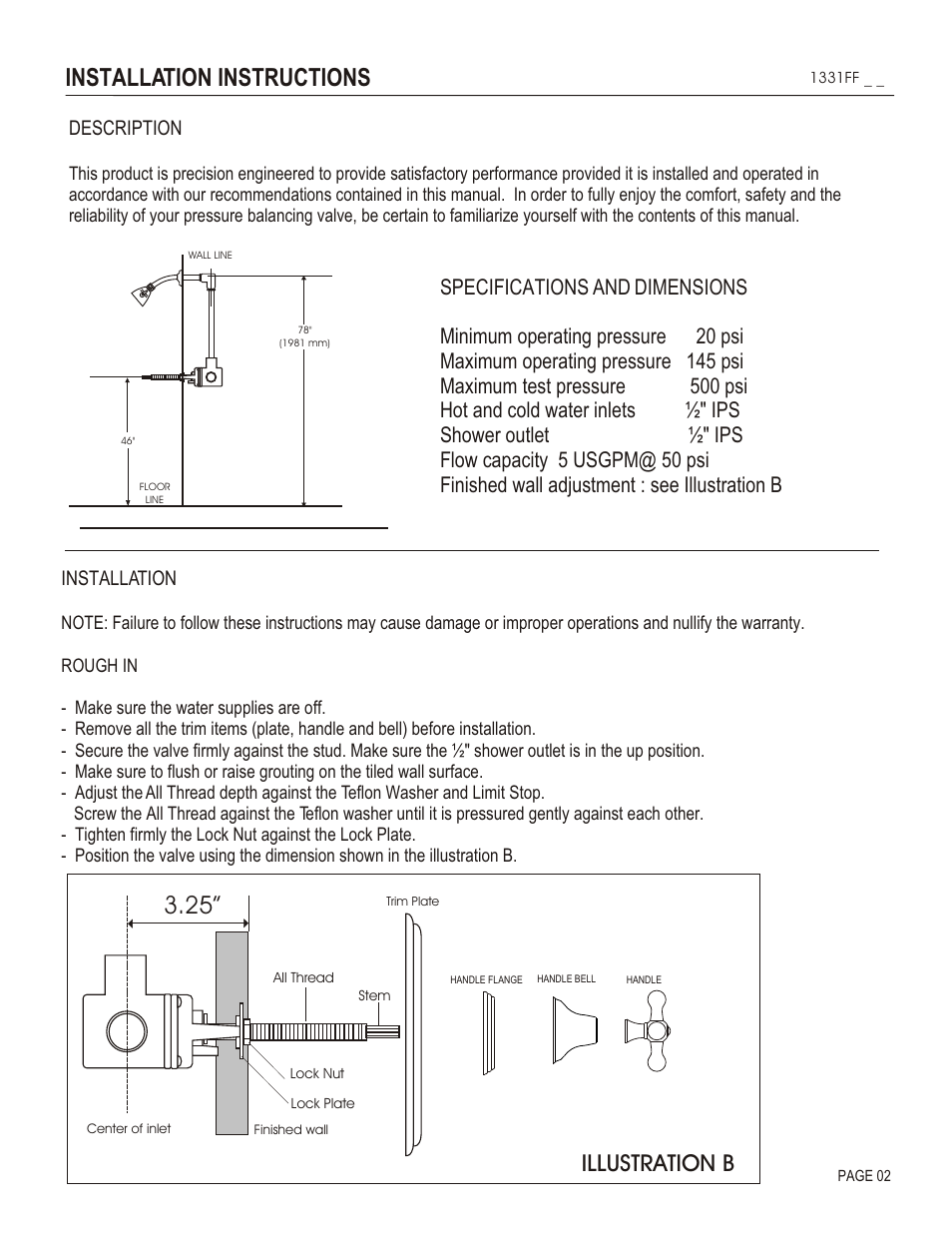 Installation instructions, Illustration b, Description | Installation | Santec 1331FF User Manual | Page 2 / 4