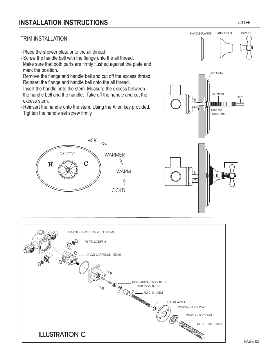 Installation instructions, Illustration c, Trim installation | Santec 1331FF User Manual | Page 3 / 4