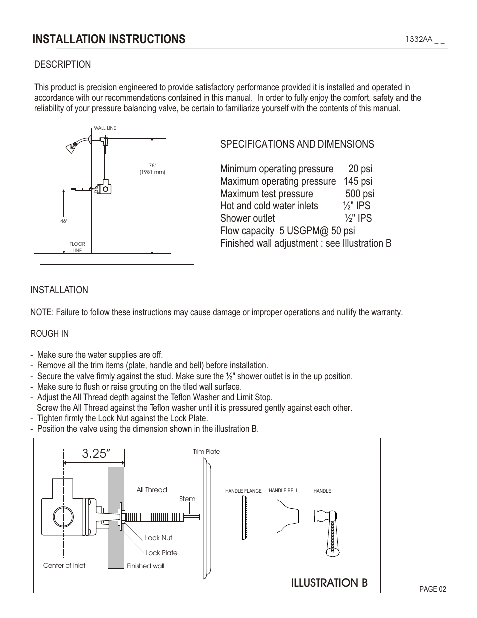 Installation instructions, Illustration b, Description | Installation | Santec 1332AA User Manual | Page 2 / 4