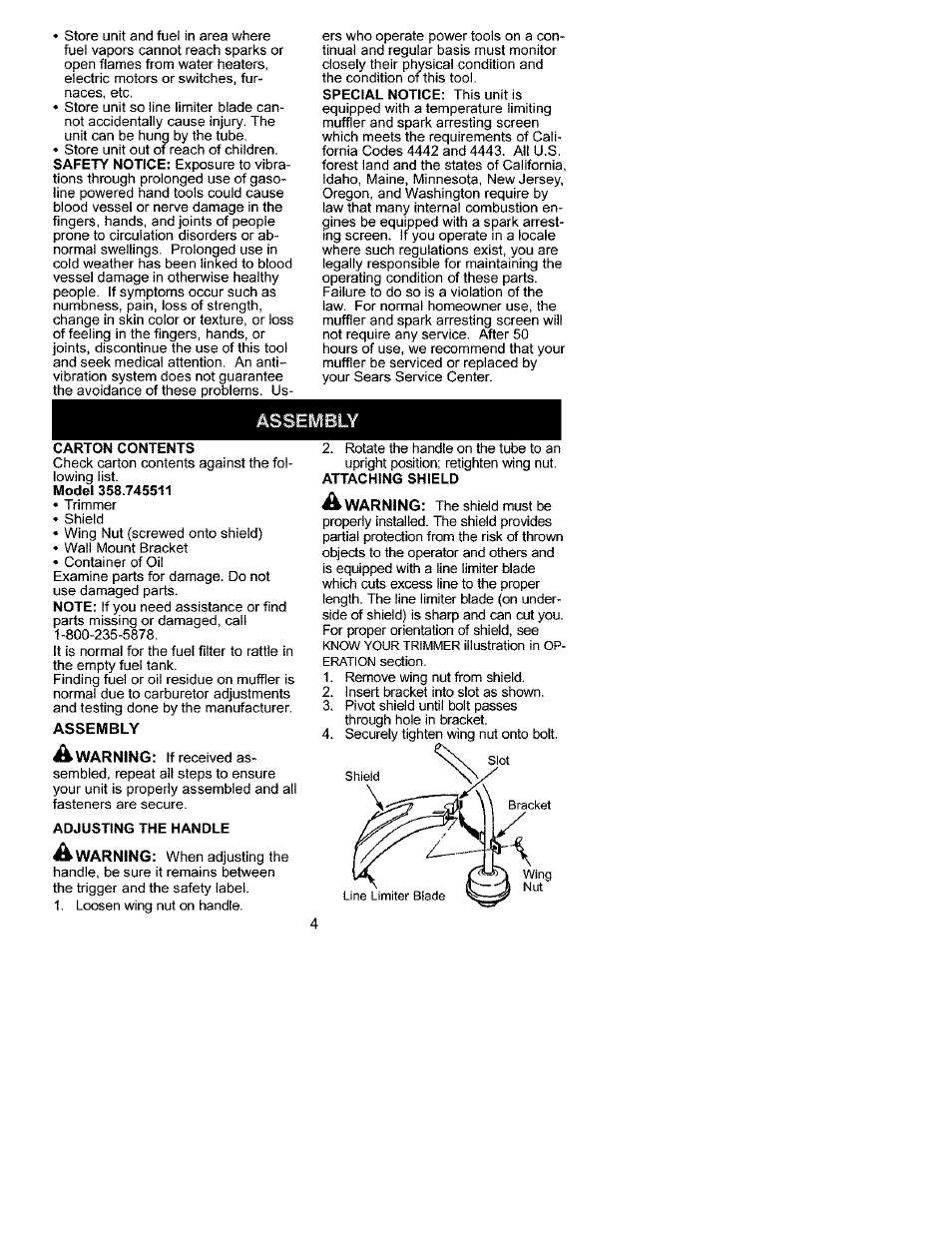 Assembly | Craftsman 358.745511 User Manual | Page 4 / 12