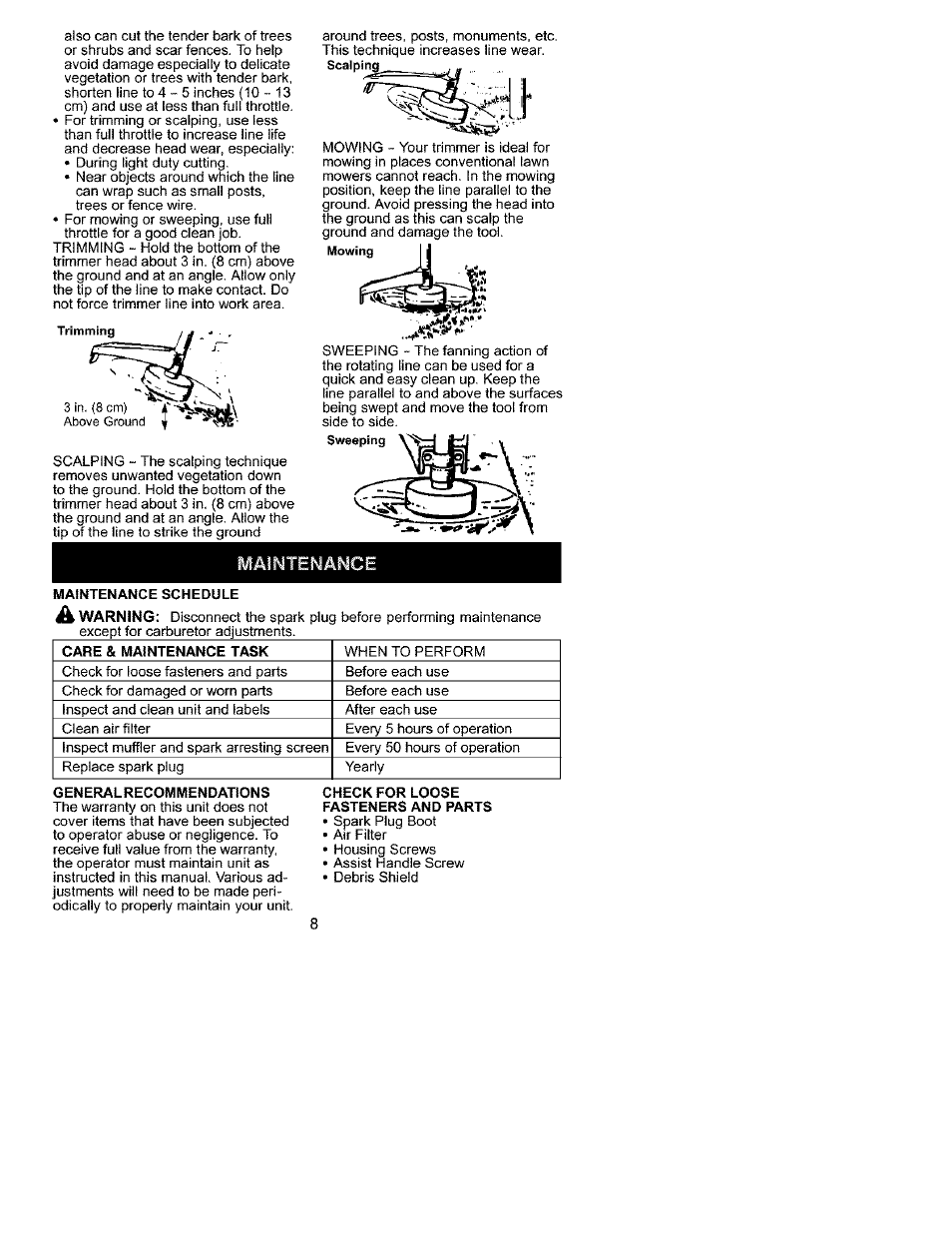 Aintenance, Stoss | Craftsman 358.745511 User Manual | Page 8 / 12