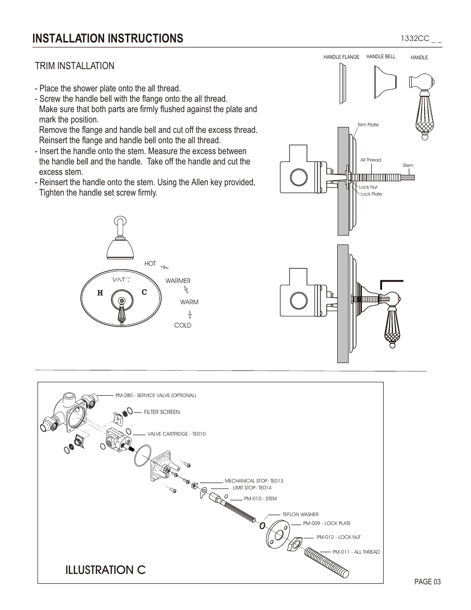 Installation instructions, Illustration c, Trim installation | Santec 1332CC User Manual | Page 3 / 4