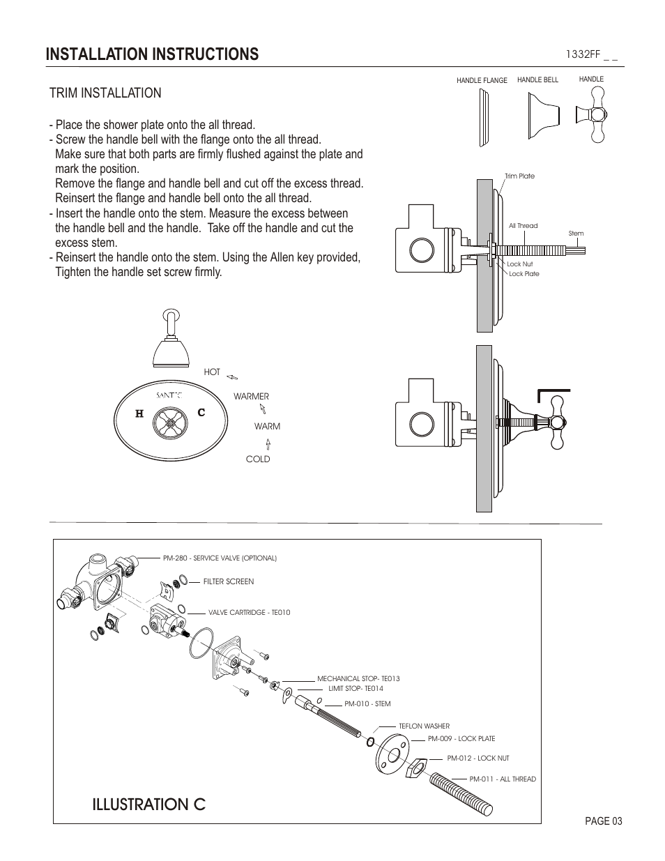 Installation instructions, Illustration c, Trim installation | Santec 1332FF User Manual | Page 3 / 4