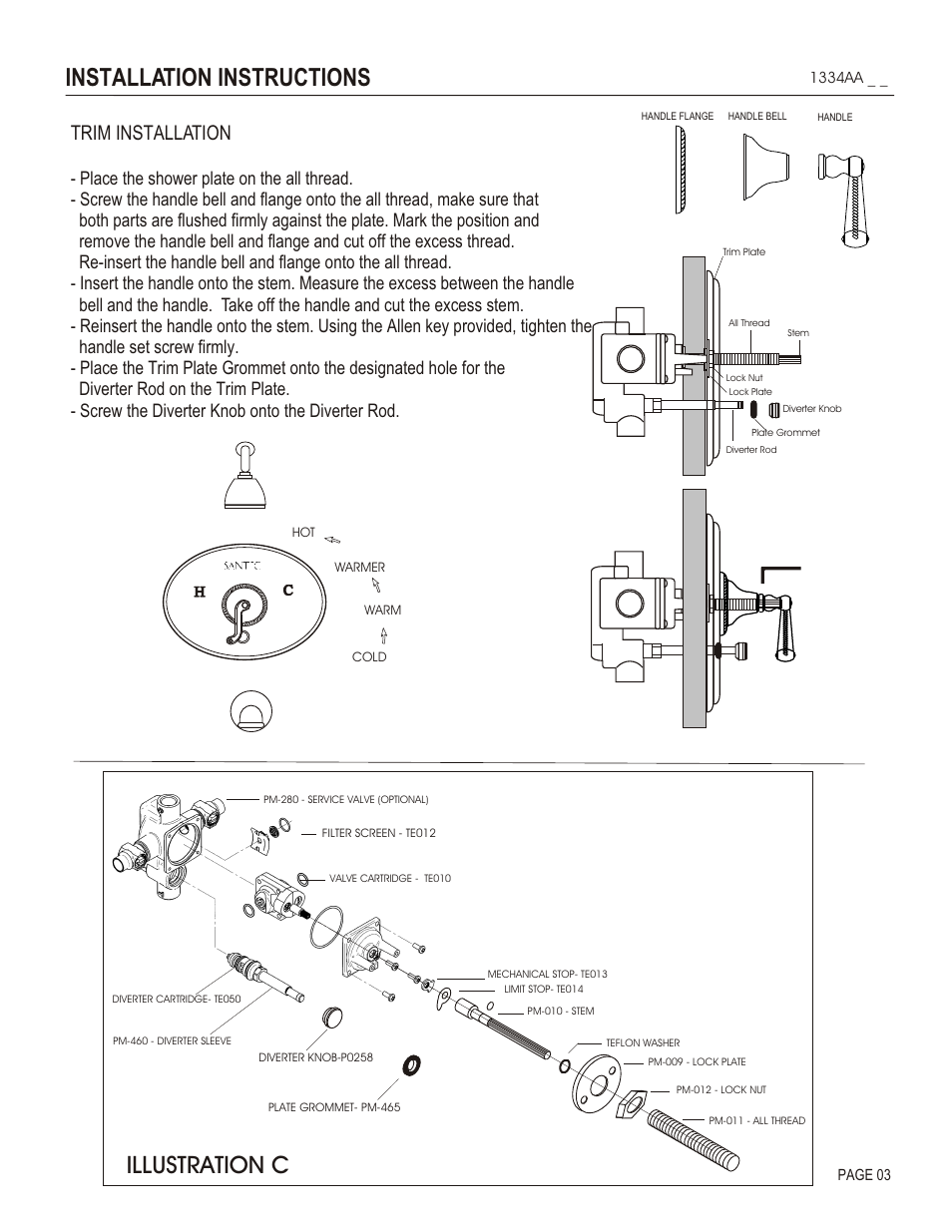 Installation instructions, Illustration c, Trim installation | Santec 1334AA User Manual | Page 3 / 4