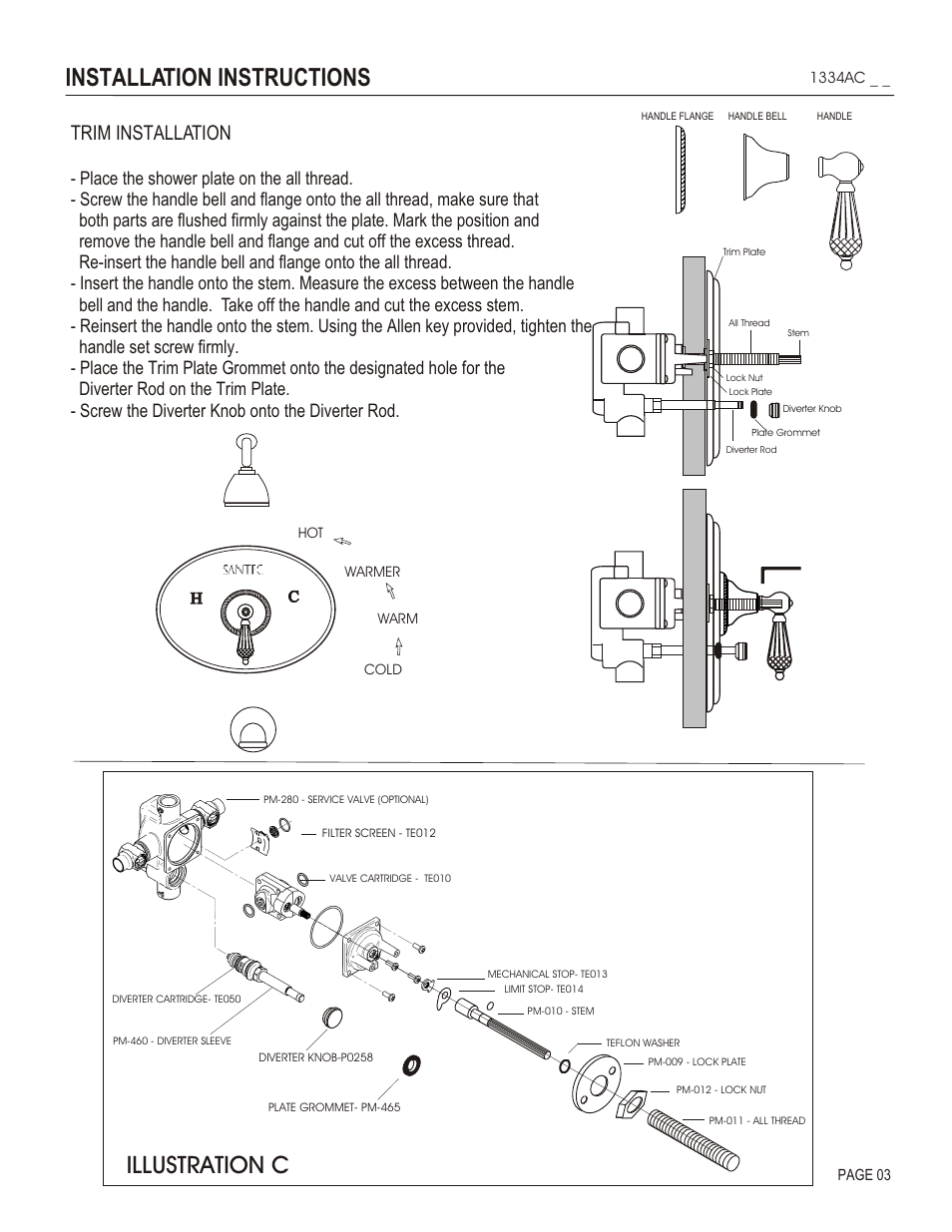 Installation instructions, Illustration c, Trim installation | Santec 1334AC User Manual | Page 3 / 4