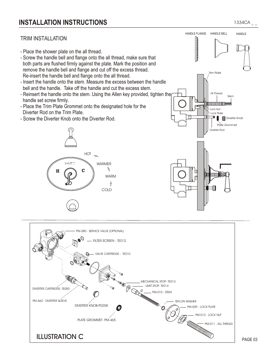 Installation instructions, Illustration c, Trim installation | Santec 1334CA User Manual | Page 3 / 4