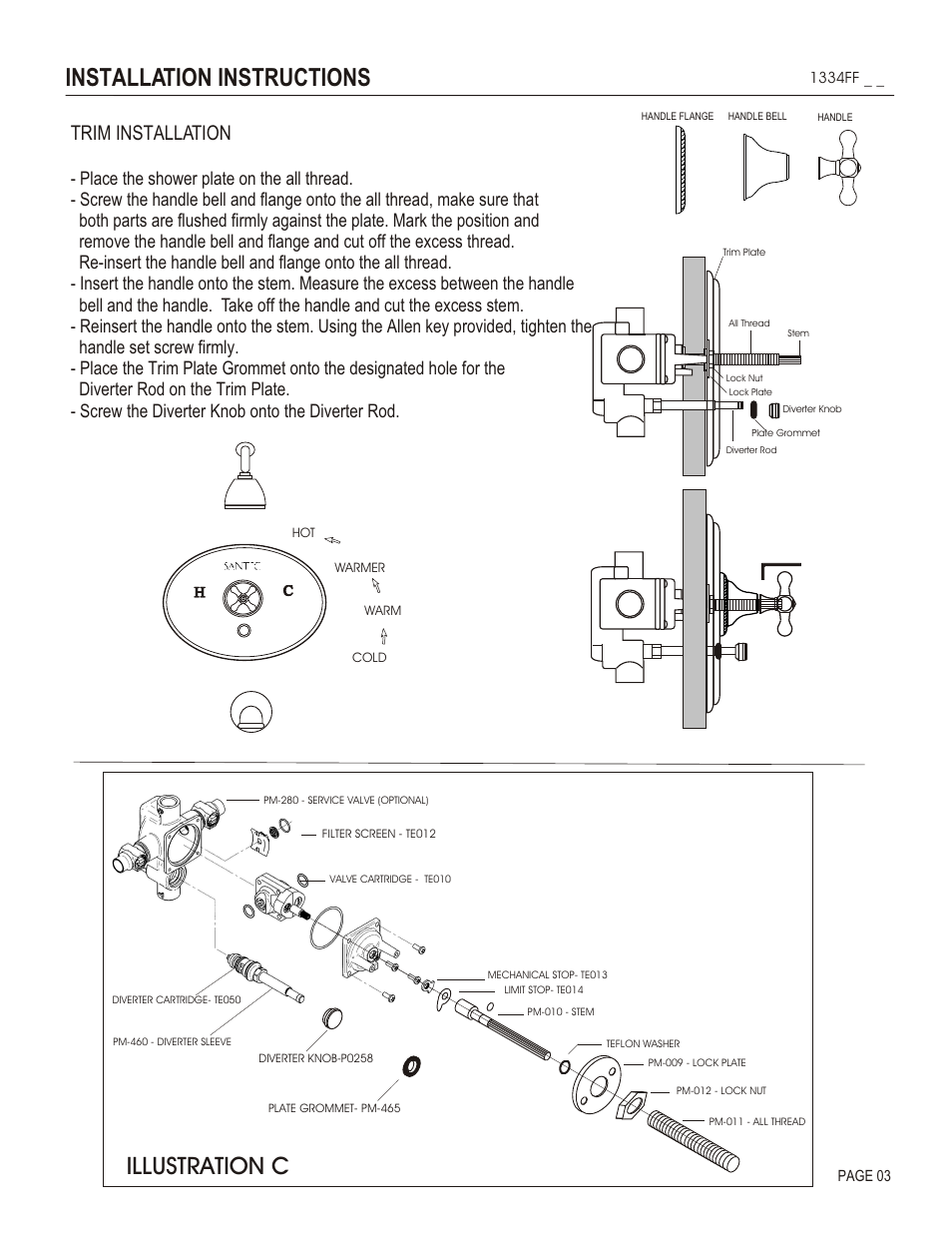 Installation instructions, Illustration c, Trim installation | Santec 1334FF User Manual | Page 3 / 4