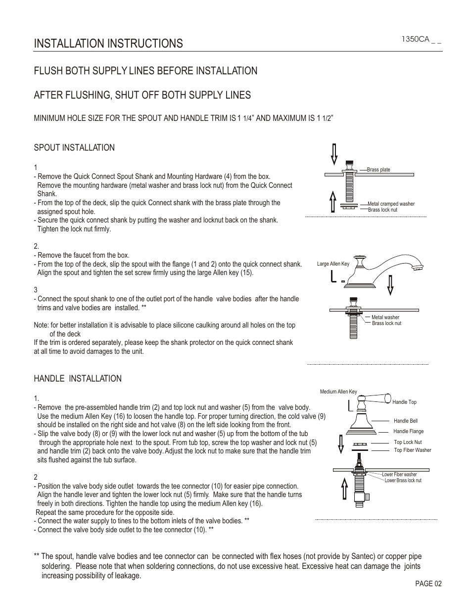Installation instructions, Spout installation, Handle installation | Santec 1350CA User Manual | Page 2 / 4